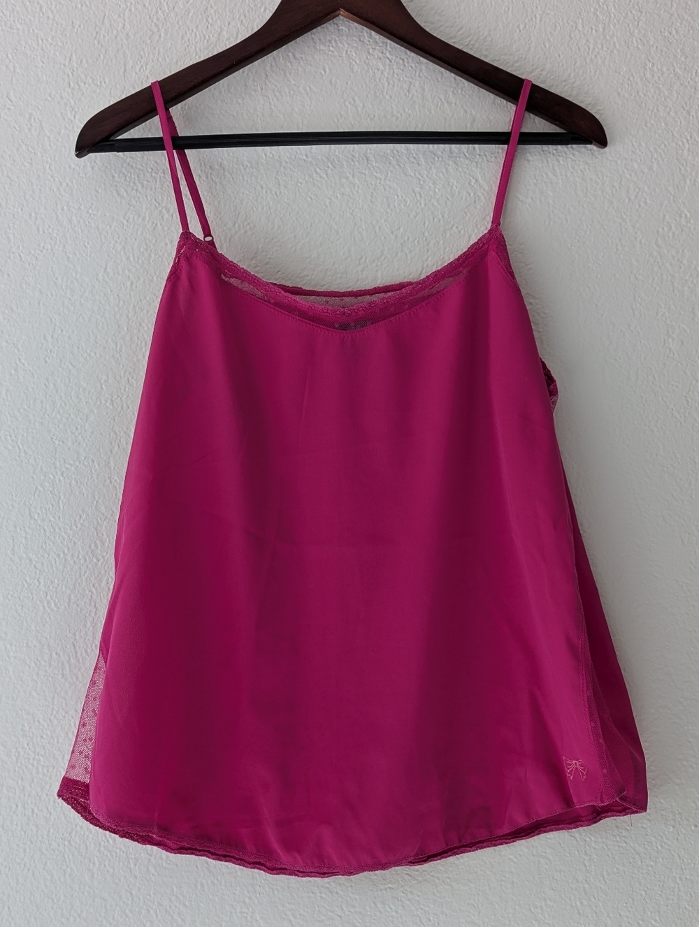 Aerie Lace Trimmed Lingerie Pajama Top Fuchsia Pink Spaghetti Strap Feminine XL